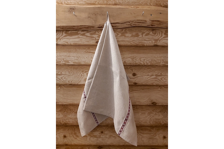 Linen towel with ethnic ribbon trim